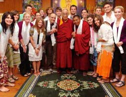 University of Arkansas students with His Holiness the Dalai Lama on their trip to India in 2009.
